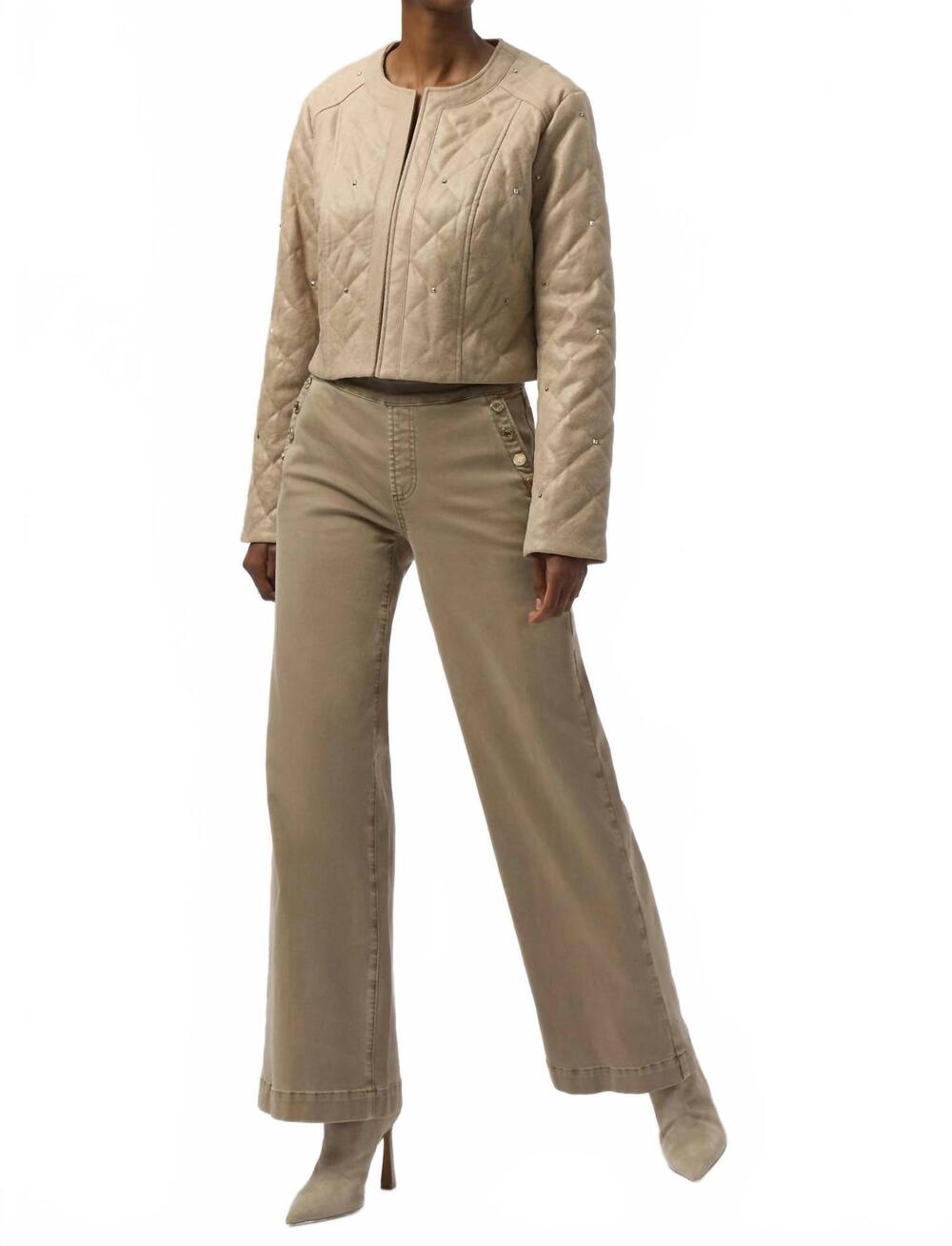 NEW JOSEPH RIBKOFF faithlynn foiled faux suede diamond quilt studded jacket in f